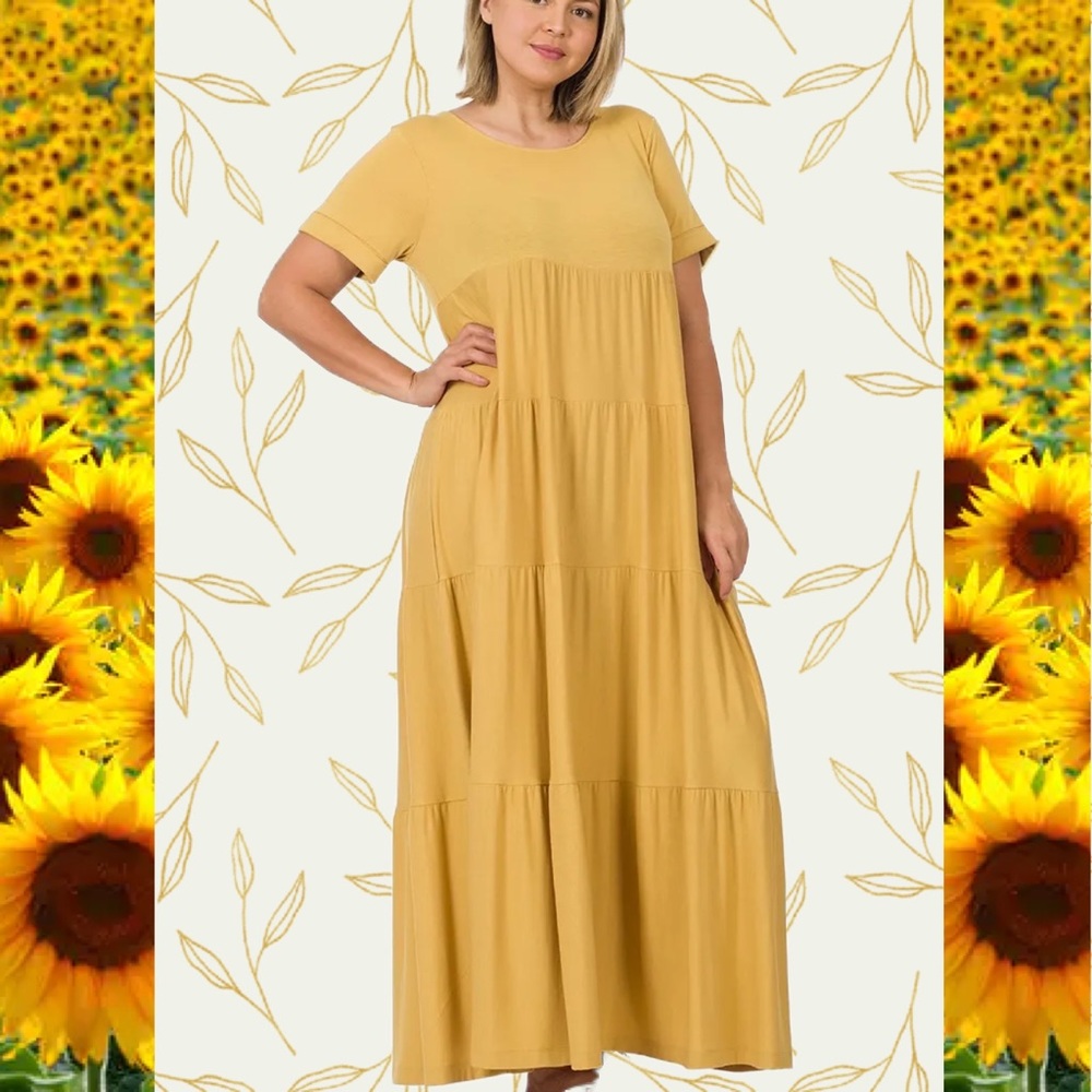 🌻 MUSTARD TIERED MAXI DRESSES - CURVY! 🌞